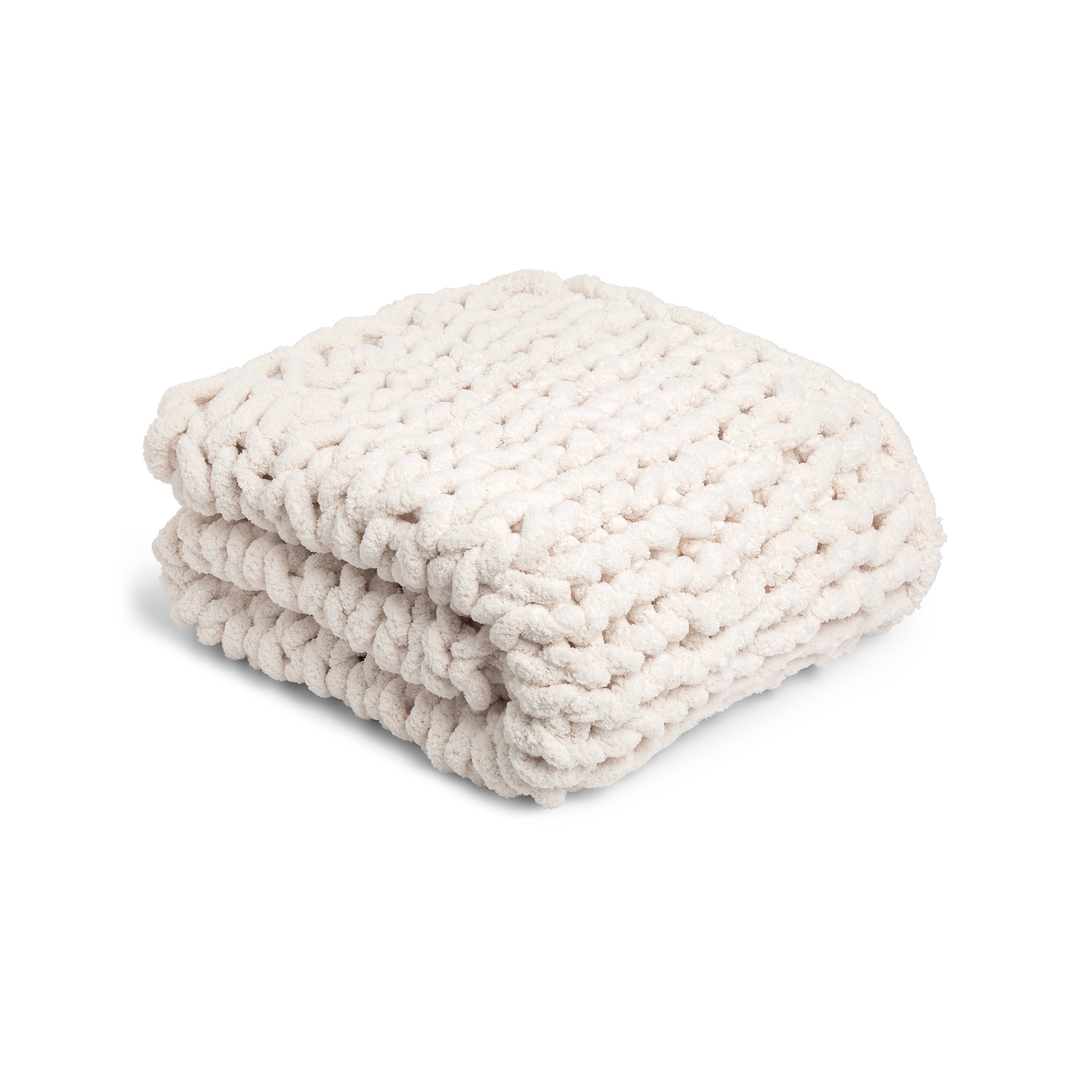 Chunky Knit Throw Blanket — Cream
