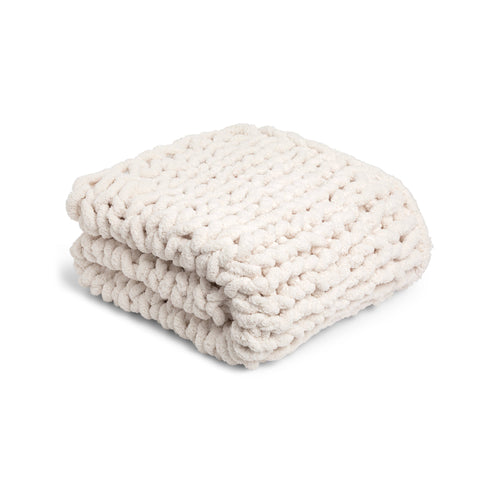 Chunky Knit Throw Blanket — Cream
